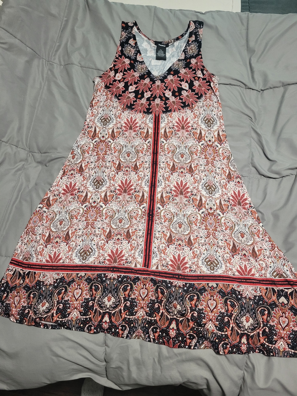 Sleeveless Coral Floral Paisley A-Line Dress